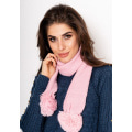 Рожевий в`язаний двошаровий шарф з великими помпонами