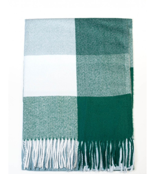 Зеленый клетчатый шарф-палантин из кашемира
