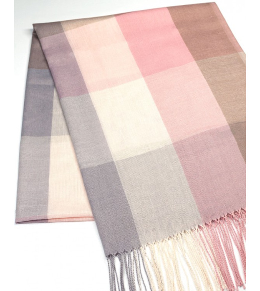 Рожево-бежевий тонкий картатий шарф-палантин