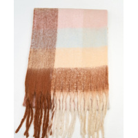 Бежево-коричневый шерстяной клетчатый шарф с начесом