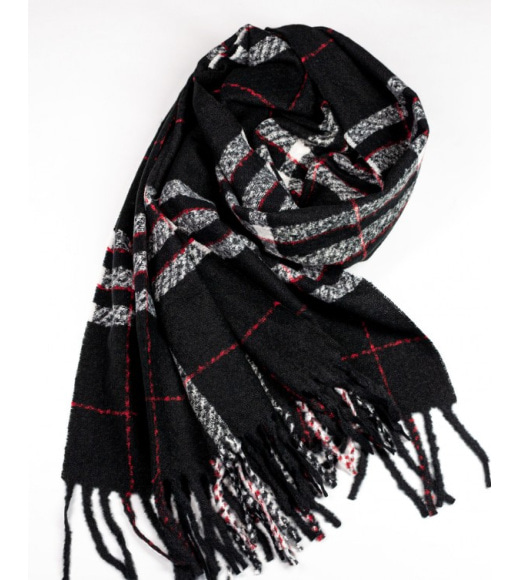 Черный кашемировый шарф с бахромой