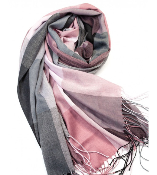 Сіро-рожевий тонкий картатий шарф-палантин