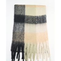 Черно-бежевый шерстяной клетчатый шарф с начесом