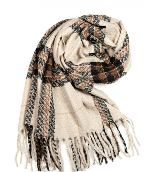 Бежевый кашемировый шарф с бахромой