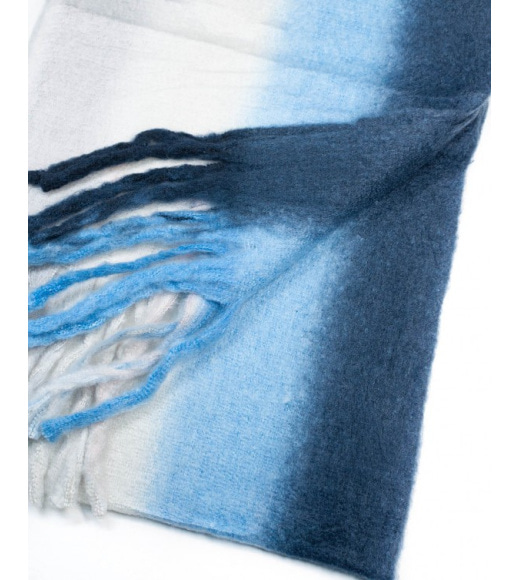 Вовняний синій смугастий шарф з бахромою