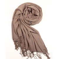 Коричневый однотонный шарф-палантин с бахромой