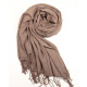Коричневый однотонный шарф-палантин с бахромой