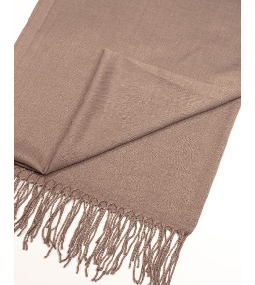 Коричневий однотонний шарф-палантин із бахромою