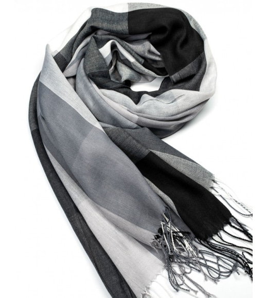Сірий тонкий картатий шарф-палантин