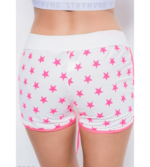 Белые трикотажные короткие тонкие шорты с розовыми звездами и лампасами