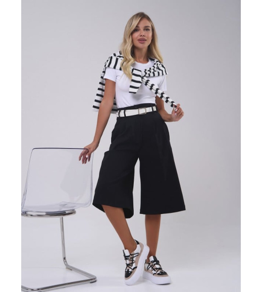 Кюлоты с защипами из черного хлопка