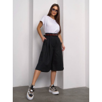 Черные льняные кюлоты с защипами