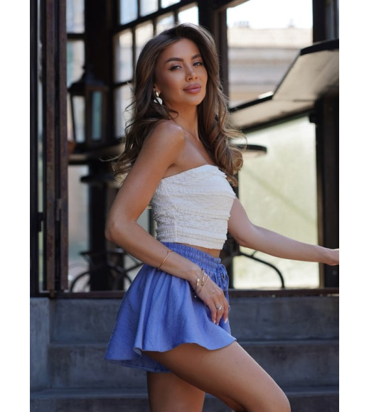 Льняные расклешенные шорты голубого цвета