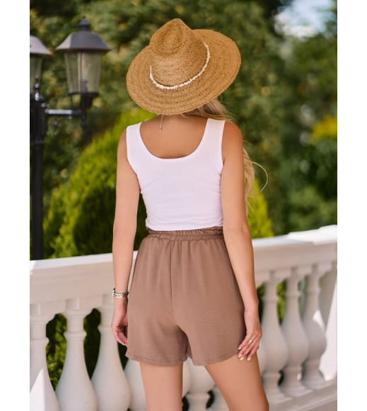 Коричневые текстурированные шорты с рюшами на талии