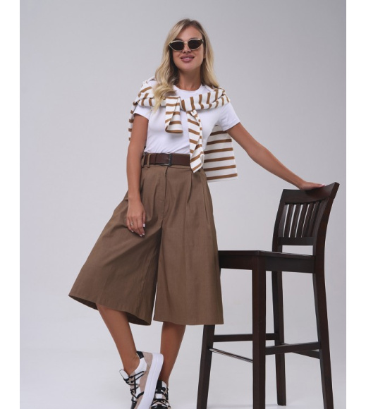 Коричневые коттоновые кюлоты с защипами