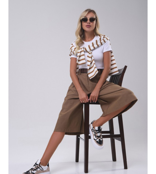 Коричневые коттоновые кюлоты с защипами