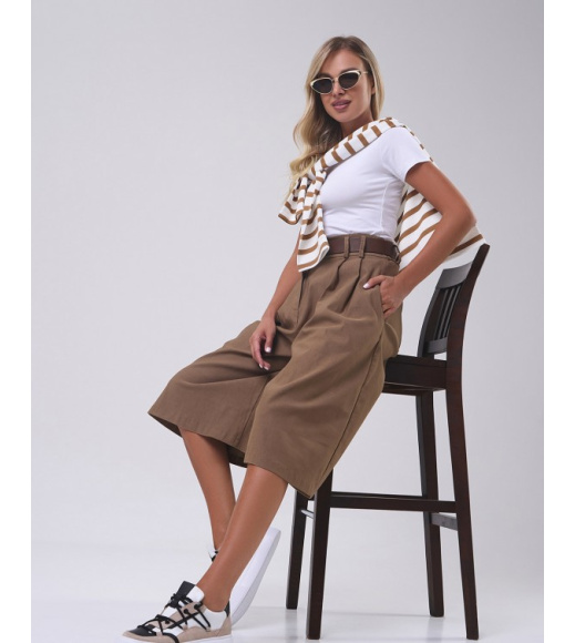 Коричневые коттоновые кюлоты с защипами