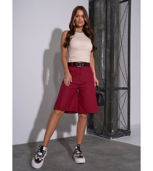 Льняные шорты бермуды цвета бургунди