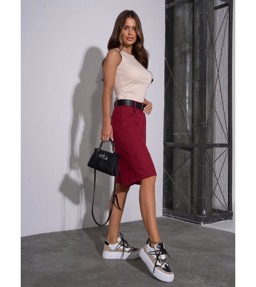 Льняные шорты бермуды цвета бургунди