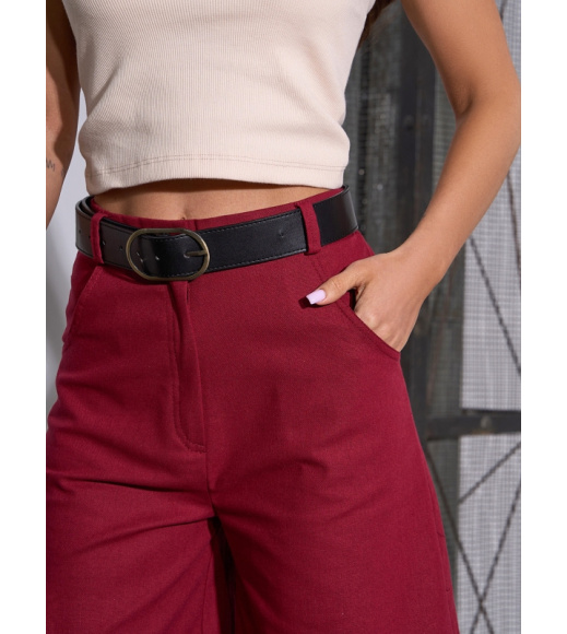 Льняные шорты бермуды цвета бургунди