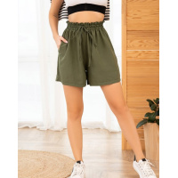 Текстурированные шорты цвета хаки с рюшами на талии