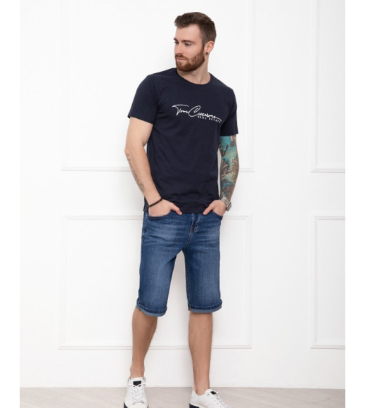 Сині джинсові шорти з потертостями