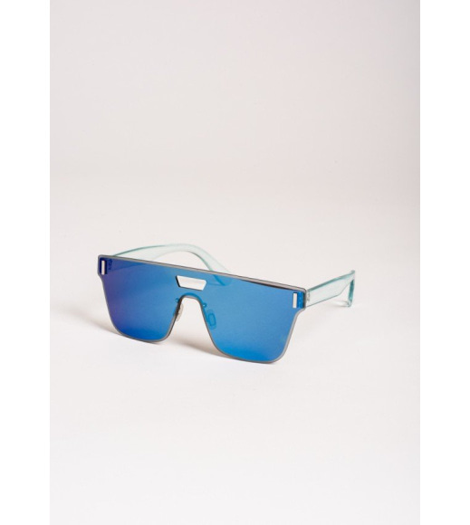 Голубые зеркальные цельные очки с прозрачной оправой