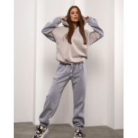 Серый утепленный костюм с бежевой вставкой