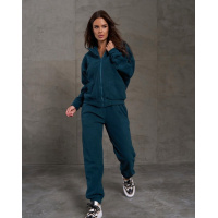 Зеленый теплый костюм на молнии с брюками джоггерами