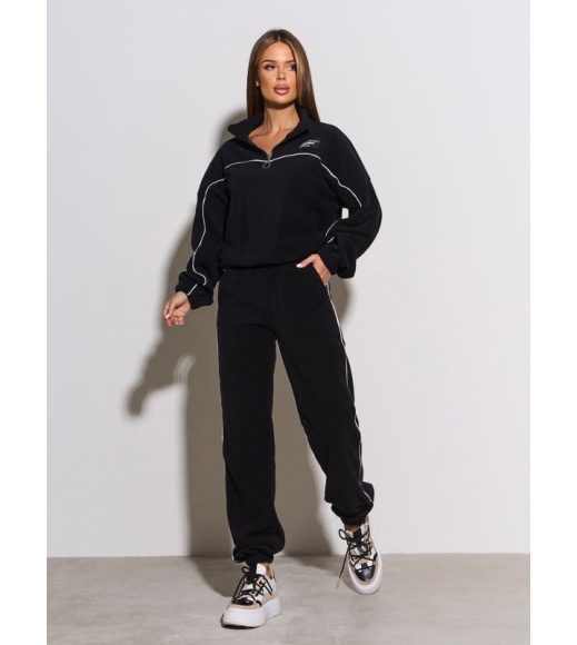 Черный флисовый костюм с эластичными манжетами