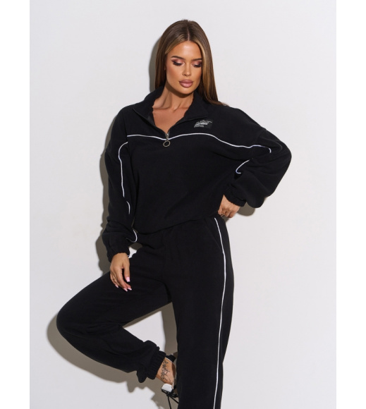 Черный флисовый костюм с эластичными манжетами