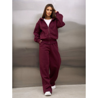Темно-бордовый утепленный костюм с широкими брюками