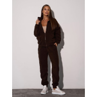 Темно-коричневый теплый костюм на молнии с брюками джоггерами
