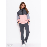 Серо-персиковый трикотажный костюм с молнией