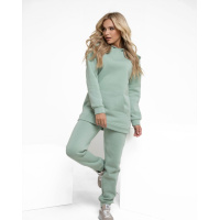 Мятный утепленный флисом костюм с худи