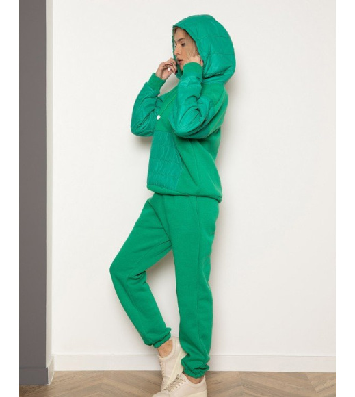 Зеленый теплый комбинированный костюм с вставками из плащевки