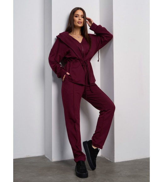 Темно-бордовый трикотажный костюм на кулиске