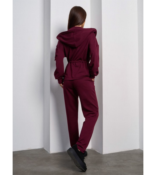 Темно-бордовый трикотажный костюм на кулиске