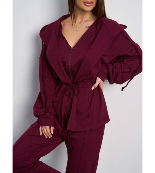 Темно-бордовый трикотажный костюм на кулиске