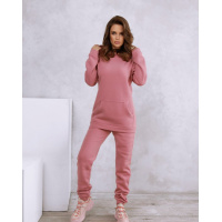 Розовый утепленный флисом костюм с худи
