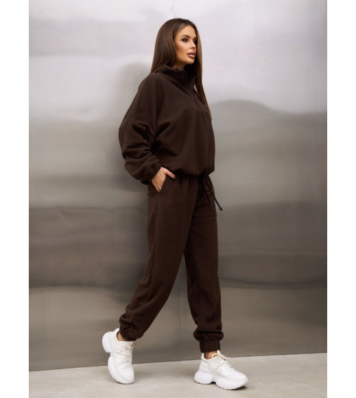 Темно-коричневый свободный костюм из флиса