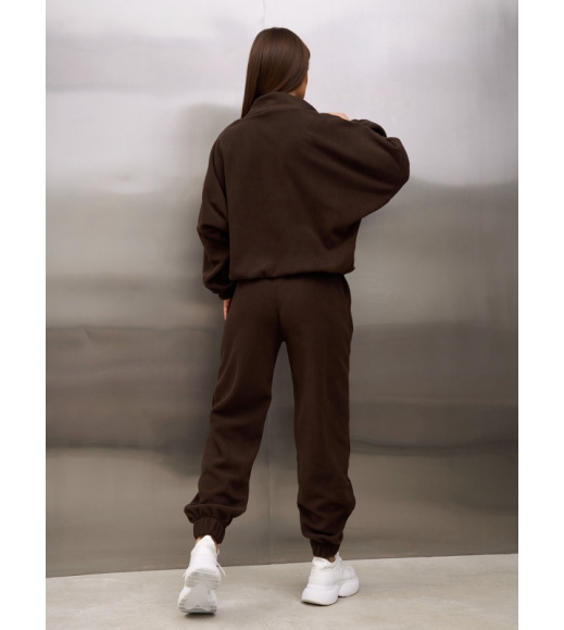 Темно-коричневый свободный костюм из флиса