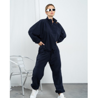 Темно-синий свободный костюм из флиса