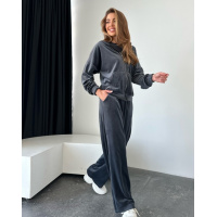 Серый велюровый спортивный костюм на молнии