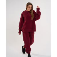 Бордовый костюм из флиса с худи и джоггерами
