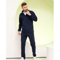 Трикотажный спортивный костюм однотонного темно-синего цвета