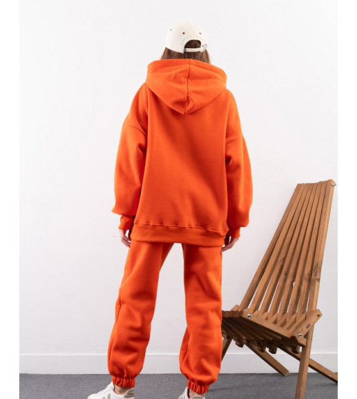 Теплый оверсайз костюм оранжевого цвета
