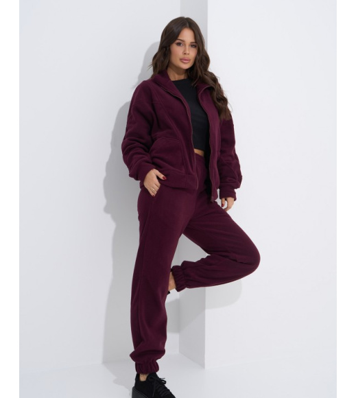 Темно-бордовый теплый костюм на молнии с брюками джоггерами