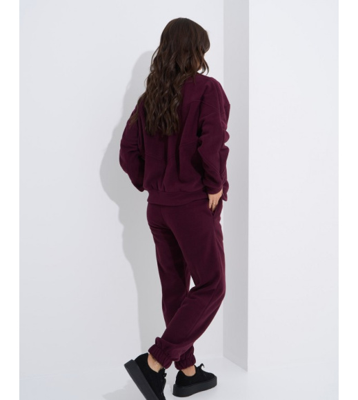 Темно-бордовый теплый костюм на молнии с брюками джоггерами