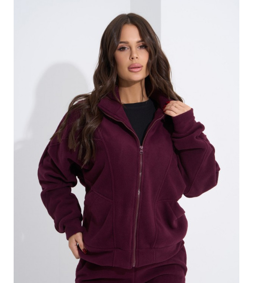Темно-бордовый теплый костюм на молнии с брюками джоггерами